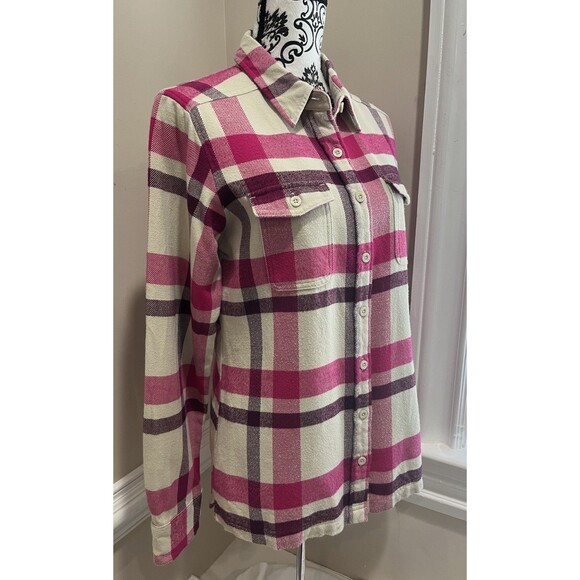 Patagonia Organic Cotton Sz 8 Button Down Shirt Pink Purple Plaid Preppy Comfy - Picture 3 of 12